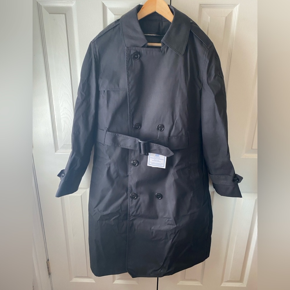 Defense Logistics Agency Garrison Black‎ Double-Breasted All-Weather Trench Coat